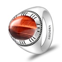 Sterling Silver 925 Ring Rhodium Plated Embedded With RED TIGER EYE