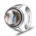 Sterling Silver 925 Ring Rhodium Plated Embedded With LABRADORITE