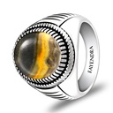 Sterling Silver 925 Ring Rhodium Plated Embedded With YELLOW TIGER EYE