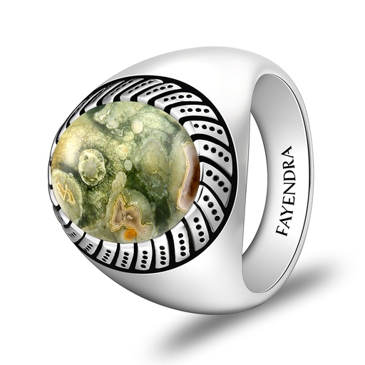 Sterling Silver 925 Ring Rhodium Plated Embedded With RHYOLITE