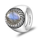 Sterling Silver 925 Ring Rhodium Plated Embedded With LABRADORITE