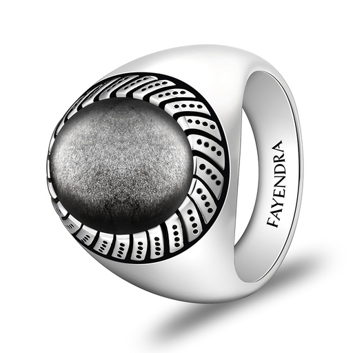 Sterling Silver 925 Ring Rhodium Plated Embedded With SILVER OBSIDIAN