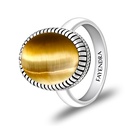 Sterling Silver 925 Ring Rhodium Plated Embedded With GOLD TIGER EYE