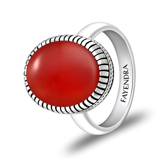 Sterling Silver 925 Ring Rhodium Plated Embedded With Red AGATE