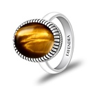 Sterling Silver 925 Ring Rhodium Plated Embedded With YELLOW TIGER EYE