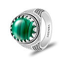 Sterling Silver 925 Ring Rhodium Plated Embedded With Malachite And White CZ