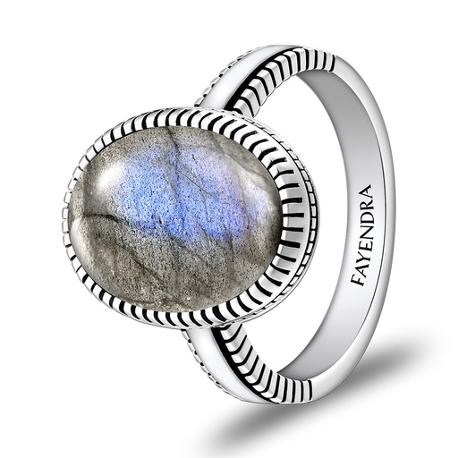 Sterling Silver 925 Ring Rhodium Plated Embedded With LABRADORITE