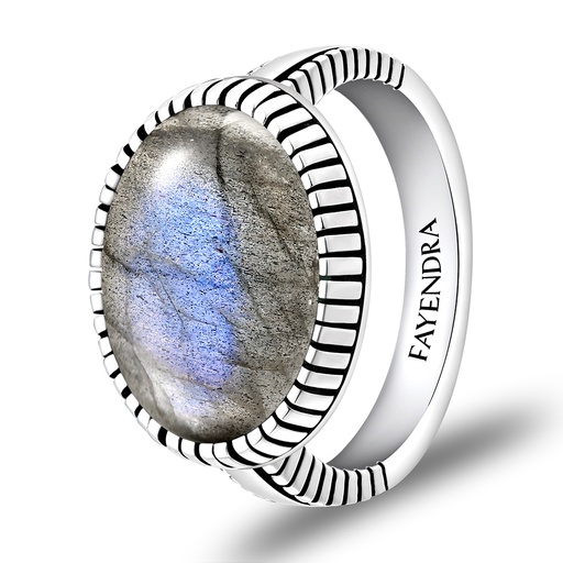 Sterling Silver 925 Ring Rhodium Plated Embedded With LABRADORITE