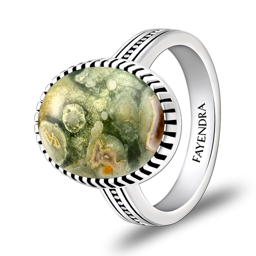 Sterling Silver 925 Ring Rhodium Plated Embedded With Royolite