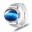 Sterling Silver 925 Ring Rhodium Plated Embedded With BLUE TIGER EYE