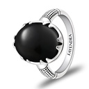 Sterling Silver 925 Ring Rhodium Plated Embedded With Black Agate