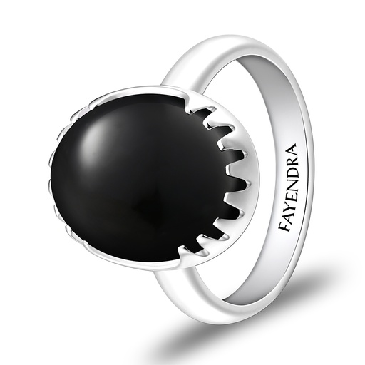 Sterling Silver 925 Ring Rhodium Plated Embedded With Black Agate