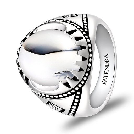 Sterling Silver 925 Ring Rhodium Plated Embedded With NATURAL AGATE