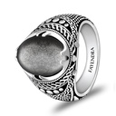 Sterling Silver 925 Ring Rhodium Plated Embedded With SILVER OBSIDIAN