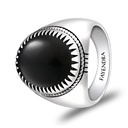 Sterling Silver 925 Ring Rhodium Plated Embedded With Black AGATE