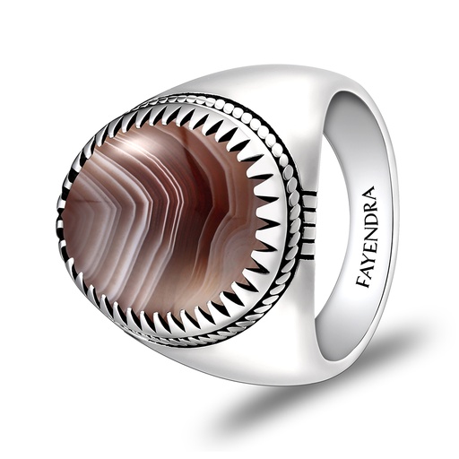 Sterling Silver 925 Ring Rhodium Plated Embedded With BOTSWANA AGATE