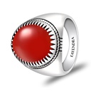 Sterling Silver 925 Ring Rhodium Plated Embedded With RED AGATE