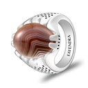 Sterling Silver 925 Ring Rhodium Plated Embedded With BOTSWANA AGATE