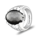 Sterling Silver 925 Ring Rhodium Plated Embedded With SILVER OBSIDIAN