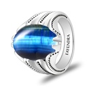 Sterling Silver 925 Ring Rhodium Plated Embedded With BLUE TIGER EYE