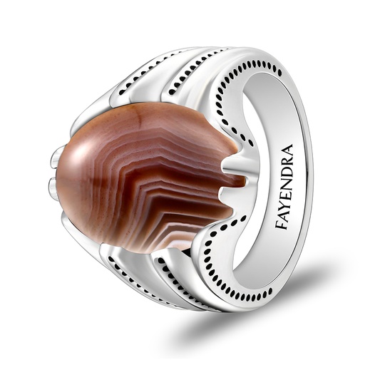 Sterling Silver 925 Ring Rhodium Plated Embedded With BOTSWANA AGATE