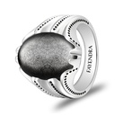 Sterling Silver 925 Ring Rhodium Plated Embedded With SILVER OBSIDIAN