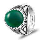 Sterling Silver 925 Ring Rhodium Plated Embedded With GREEN AGATE
