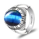 Sterling Silver 925 Ring Rhodium Plated Embedded With BLUE TIGER EYE