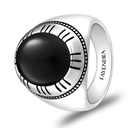 Sterling Silver 925 Ring Rhodium Plated Embedded With Black Agate