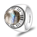 Sterling Silver 925 Ring Rhodium Plated Embedded With LABRADORITE