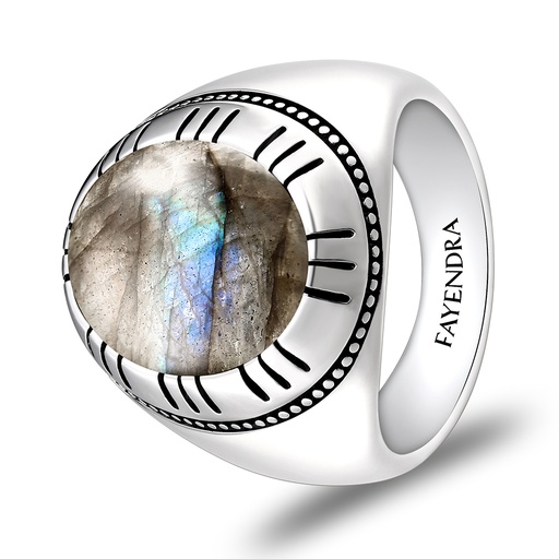 Sterling Silver 925 Ring Rhodium Plated Embedded With LABRADORITE