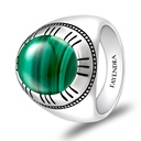 Sterling Silver 925 Ring Rhodium Plated Embedded With Malachite