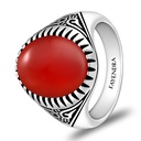 Sterling Silver 925 Ring Rhodium Plated Embedded With RED AGATE