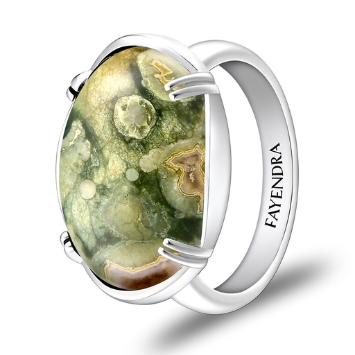 Sterling Silver 925 Ring Rhodium Plated Embedded With RHYOLITE