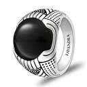 Sterling Silver 925 Ring Rhodium Plated Embedded With Black Agate