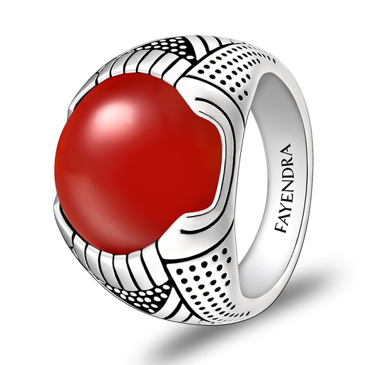 Sterling Silver 925 Ring Rhodium Plated Embedded With RED AGATE