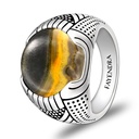 Sterling Silver 925 Ring Rhodium Plated Embedded With YELLOW TIGER EYE