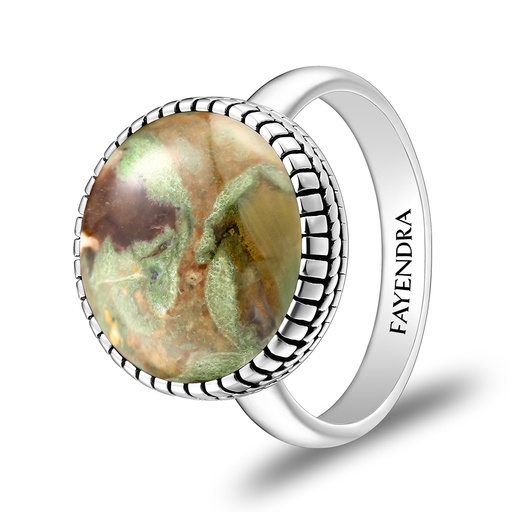 Sterling Silver 925 Ring Rhodium Plated Embedded With RHYOLITE