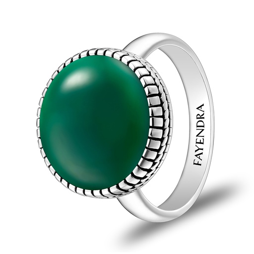 Sterling Silver 925 Ring Rhodium Plated Embedded With GREEN AGATE