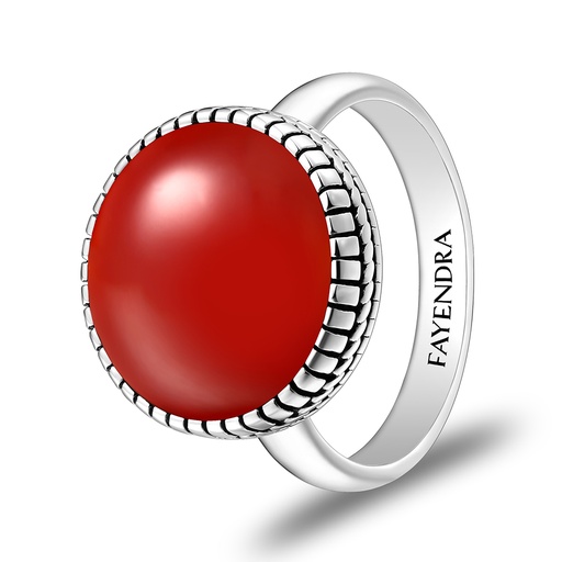 Sterling Silver 925 Ring Rhodium Plated Embedded With Red AGATE