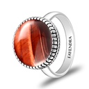 Sterling Silver 925 Ring Rhodium Plated Embedded With RED TIGER EYE