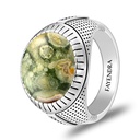 Sterling Silver 925 Ring Rhodium Plated Embedded With RHYOLITE And White CZ