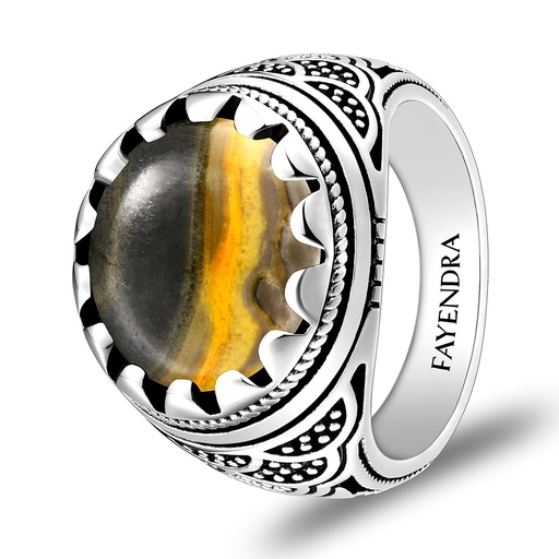 Sterling Silver 925 Ring Rhodium Plated Embedded With ECLIPSE STONE