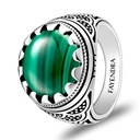 Sterling Silver 925 Ring Rhodium Plated Embedded With Malachite