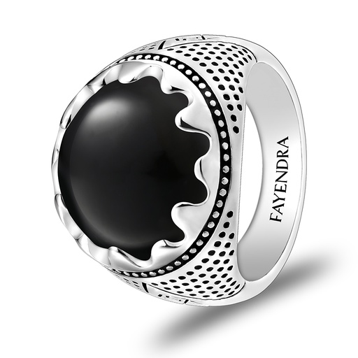 Sterling Silver 925 Ring Rhodium Plated Embedded With Black Agate