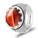 Sterling Silver 925 Ring Rhodium Plated Embedded With RED TIGER EYE