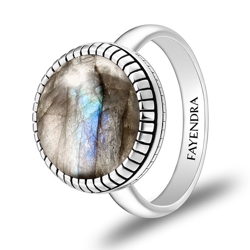 Sterling Silver 925 Ring Rhodium Plated Embedded With LABRADORITE