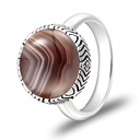 Sterling Silver 925 Ring Rhodium Plated Embedded With BOTSWANA AGATE