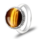 Sterling Silver 925 Ring Rhodium Plated Embedded With YELLOW TIGER EYE