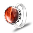 Sterling Silver 925 Ring Rhodium Plated Embedded With RED TIGER EYE